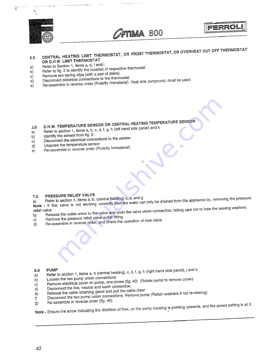 Ferroli optima 800 Technical Information Installation And Service Instruction Download Page 41