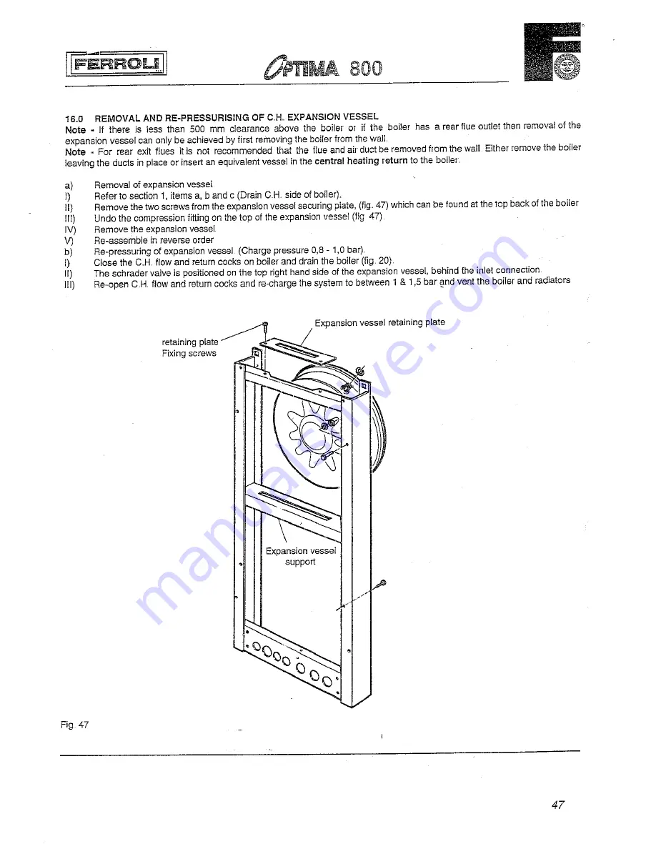 Ferroli optima 800 Technical Information Installation And Service Instruction Download Page 46