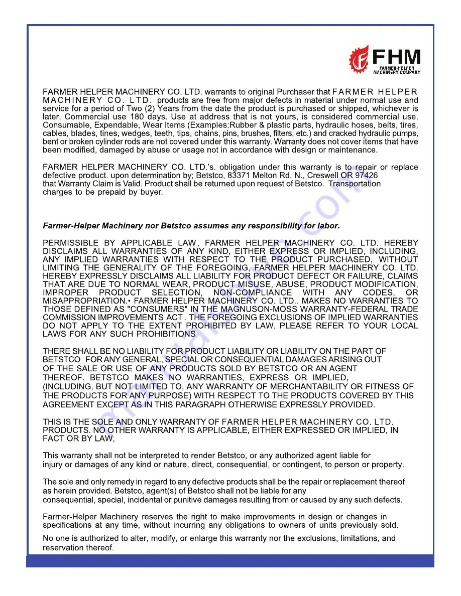 FHM FH-DW30 Operation And Parts Manual Download Page 36