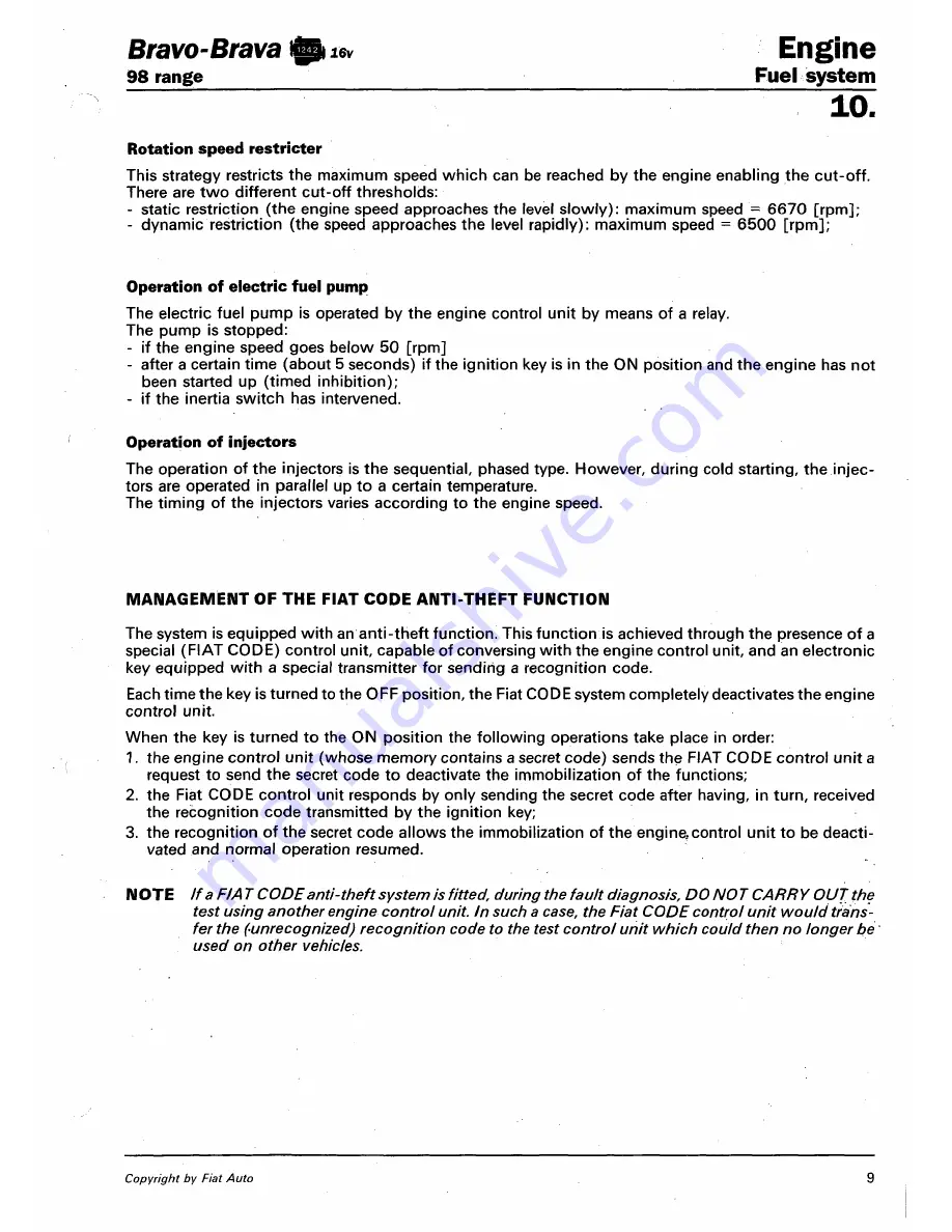 Fiat 1996 Brava Service Manual Download Page 260