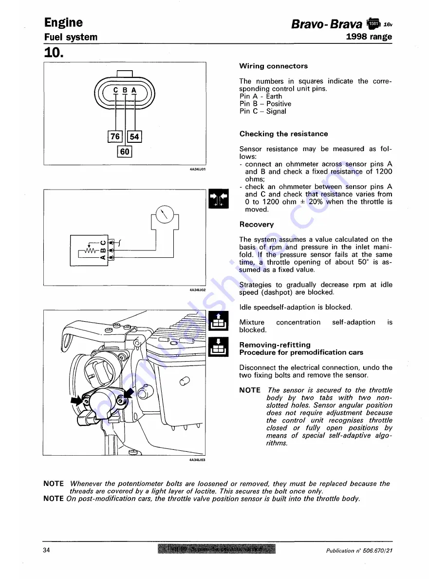 Fiat 1996 Brava Service Manual Download Page 446