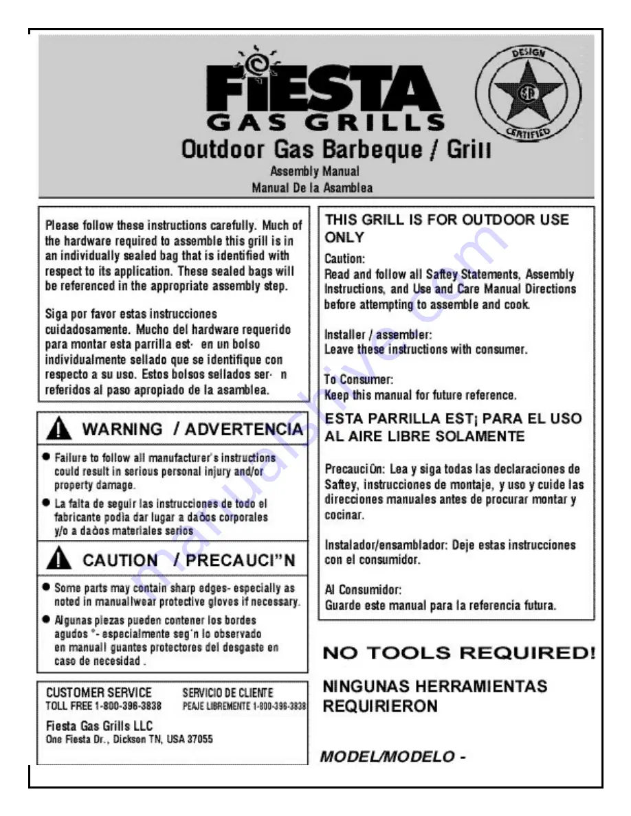 Fiesta EZH30035-B402 Assembly Manual Download Page 1