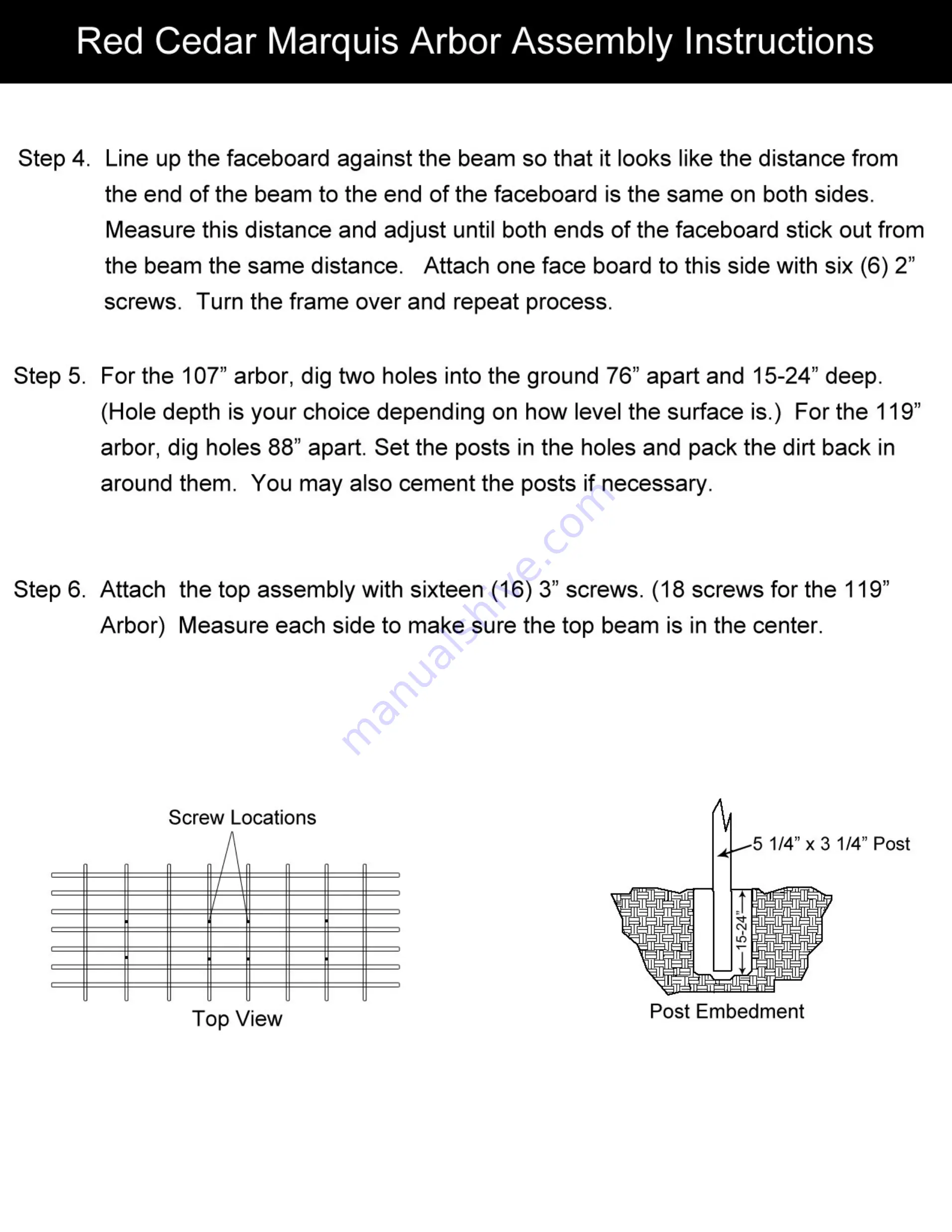 Fifthroom Red Cedar Marquis Arbor Assembly Instructions Download Page 2