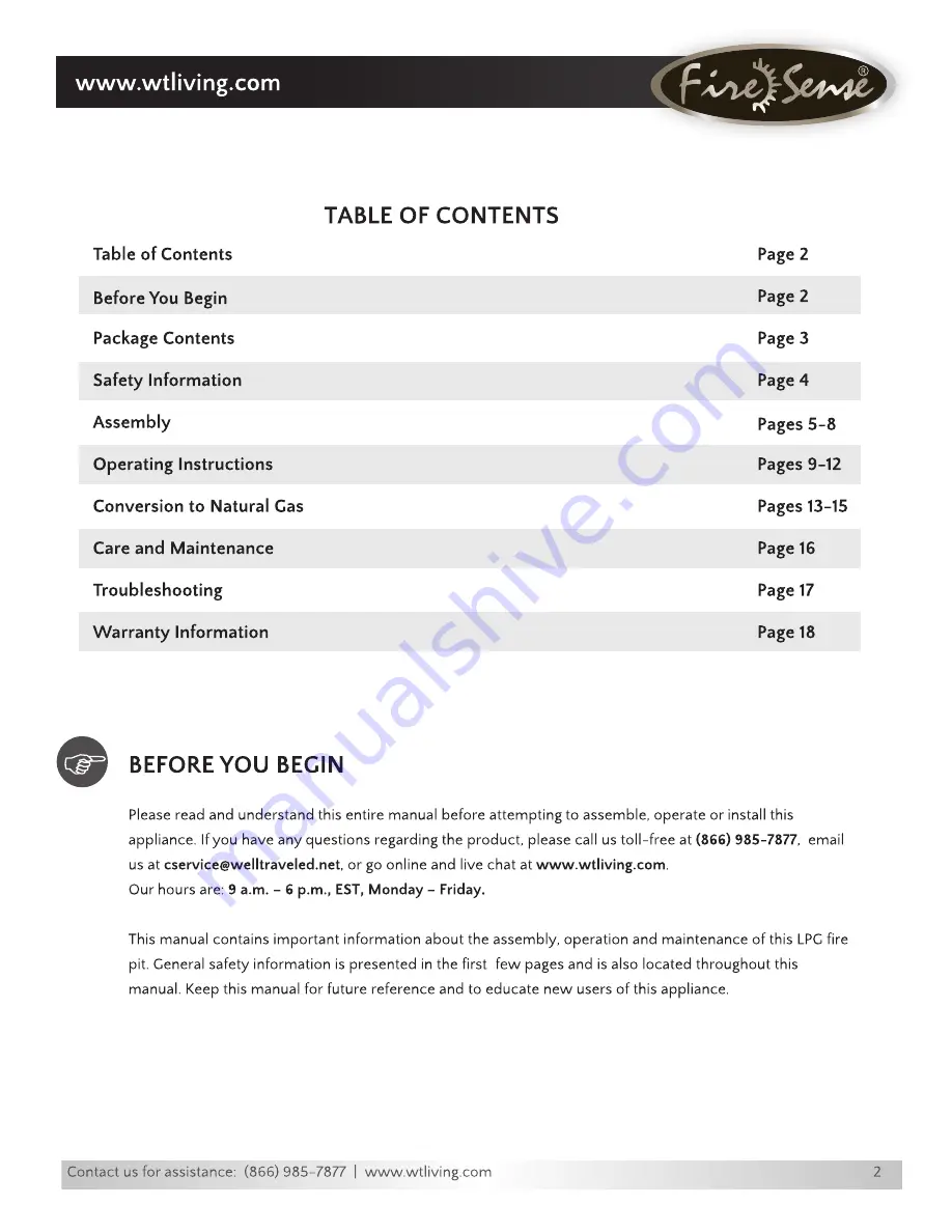 Fire Sense Bellante Manual Download Page 2