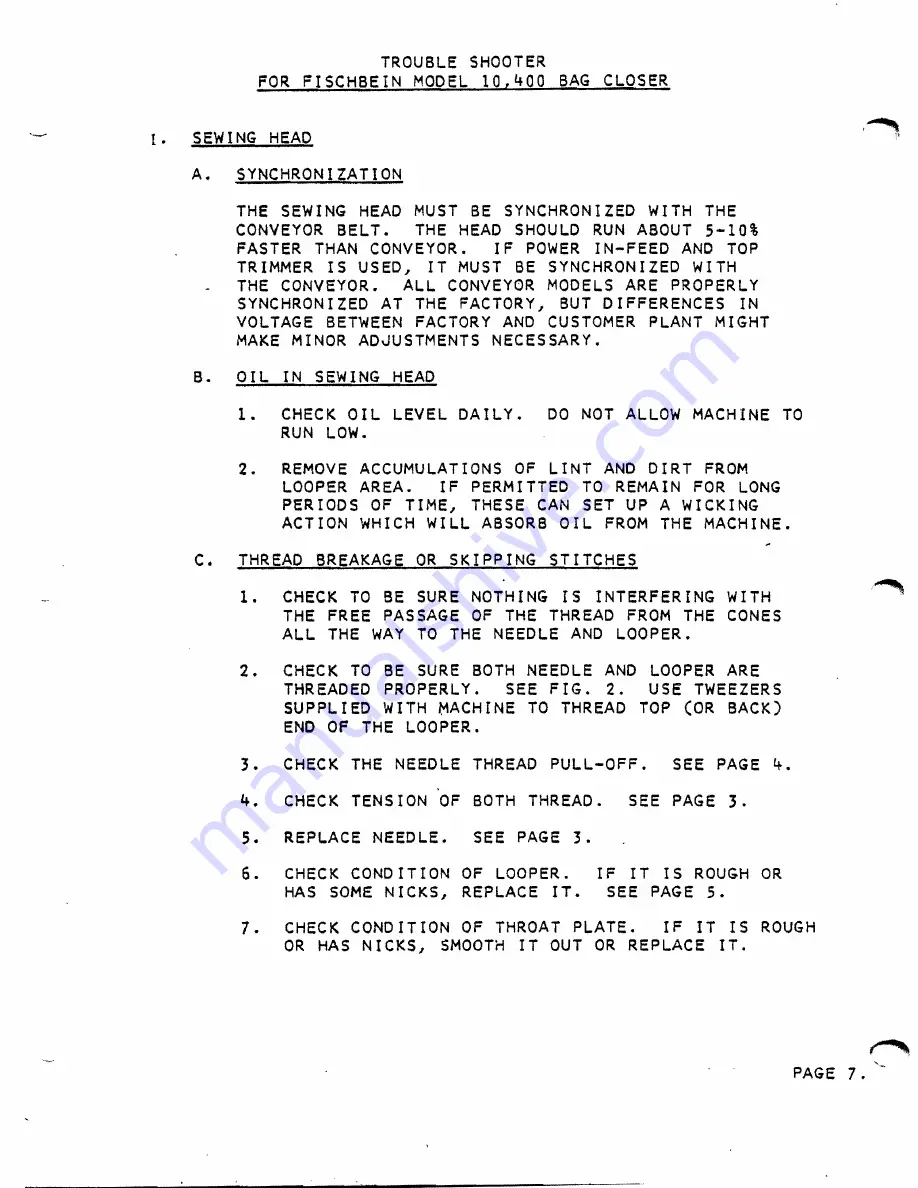 FISCHBEIN 10.400 Instructions And Parts Manual Download Page 8