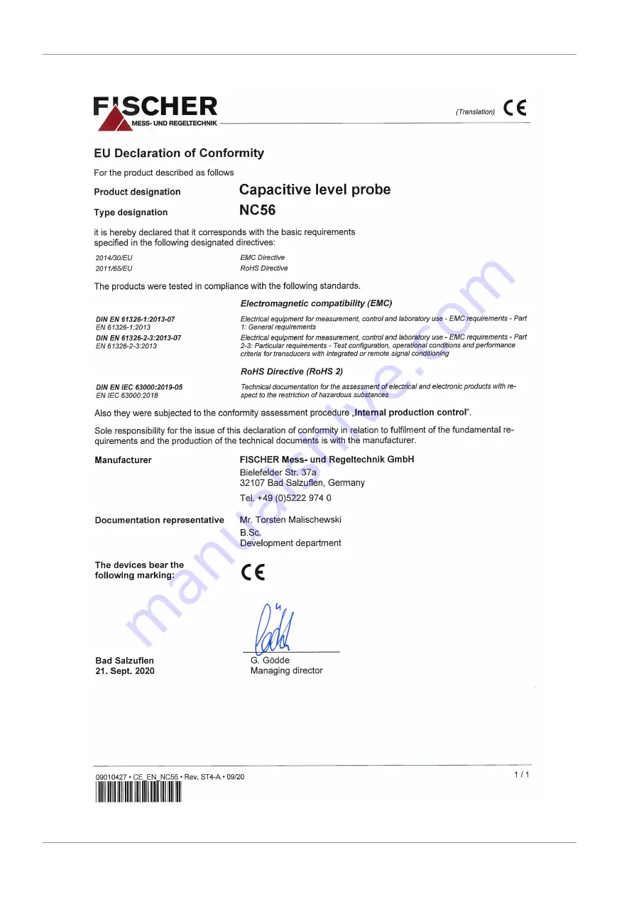 FISCHER NC56 Operating Manual Download Page 20