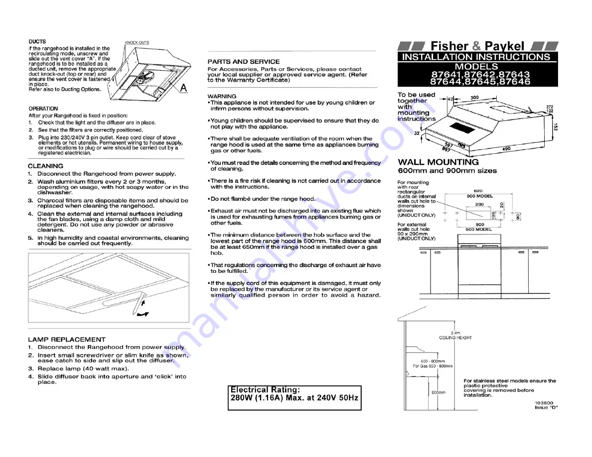 Fisher & Paykel 87641 Скачать руководство пользователя страница 1