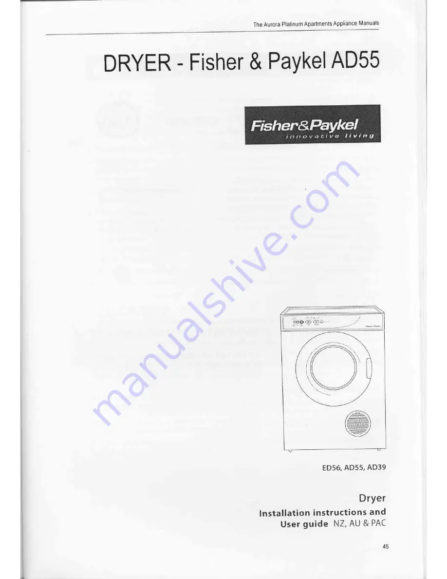 Fisher & Paykel AD39 Series Installation And Instructions Manual Download Page 1