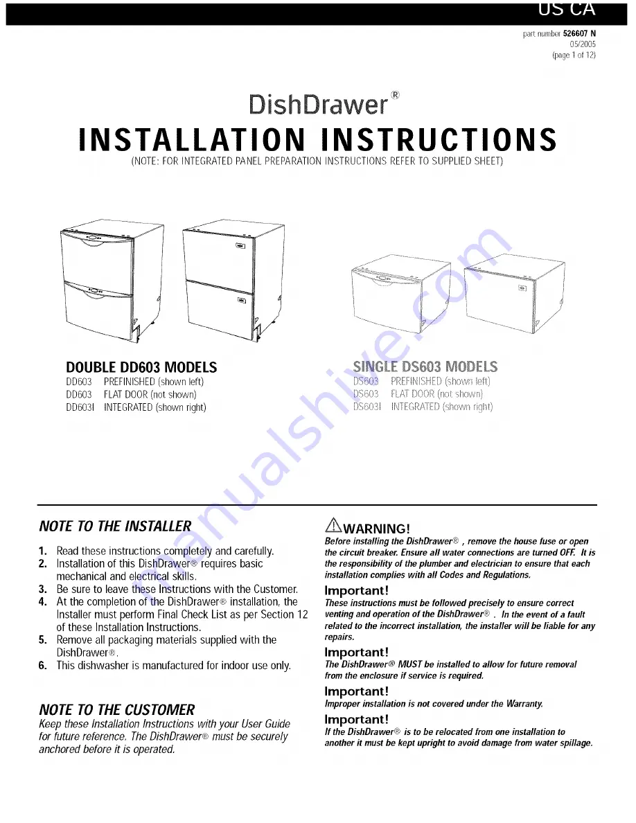 Fisher & Paykel DD603FD-88458B Скачать руководство пользователя страница 1