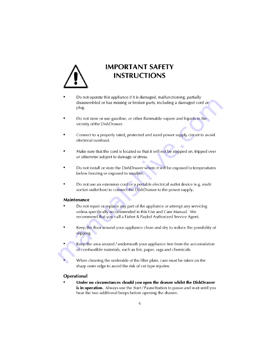 Fisher & Paykel DishDrawer DD602I Use & Care Manual Download Page 7