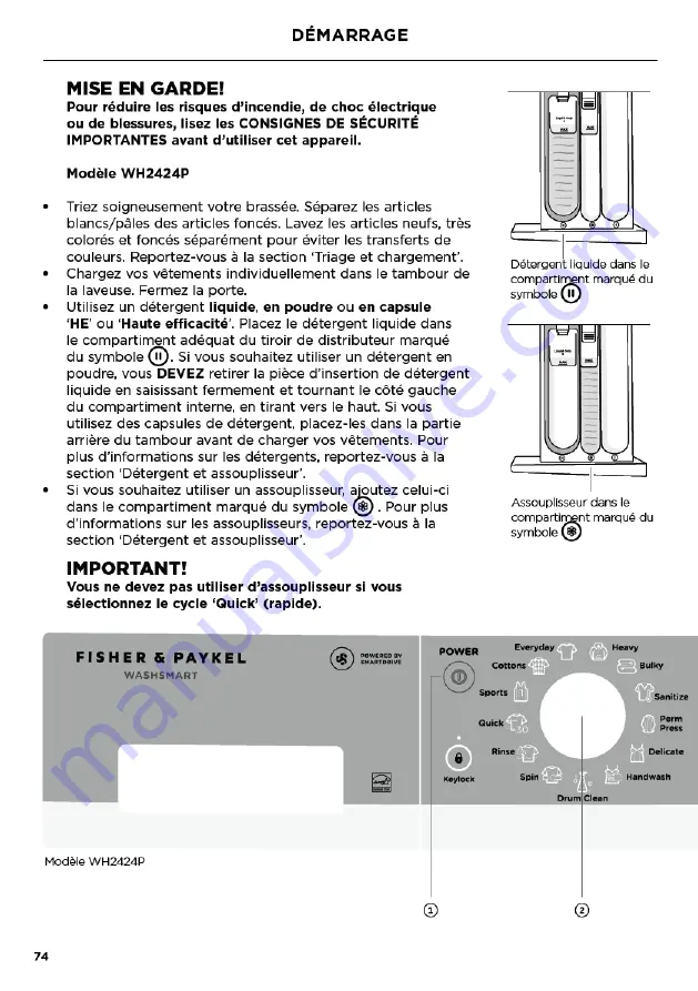 Fisher & Paykel WH2424F Installation Manual/User Manual Download Page 76