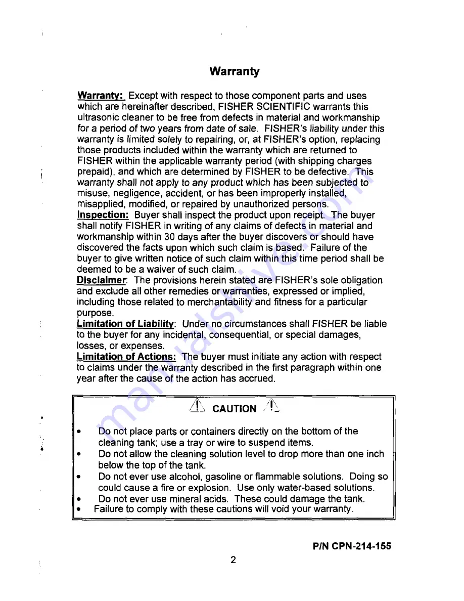 Fisher Scientific FS-110 Operator'S Manual Download Page 2