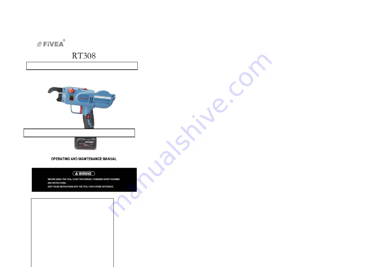 Fivea RT308 Operating And Maintenance Manual Download Page 1