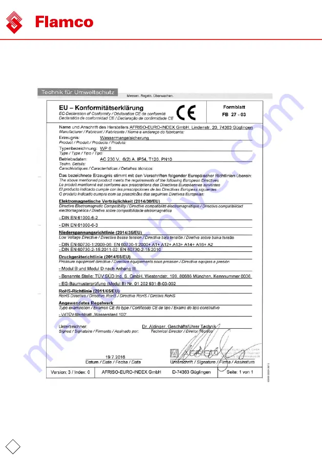 flamco WMS 800 Installation And Operating Instructions Manual Download Page 22