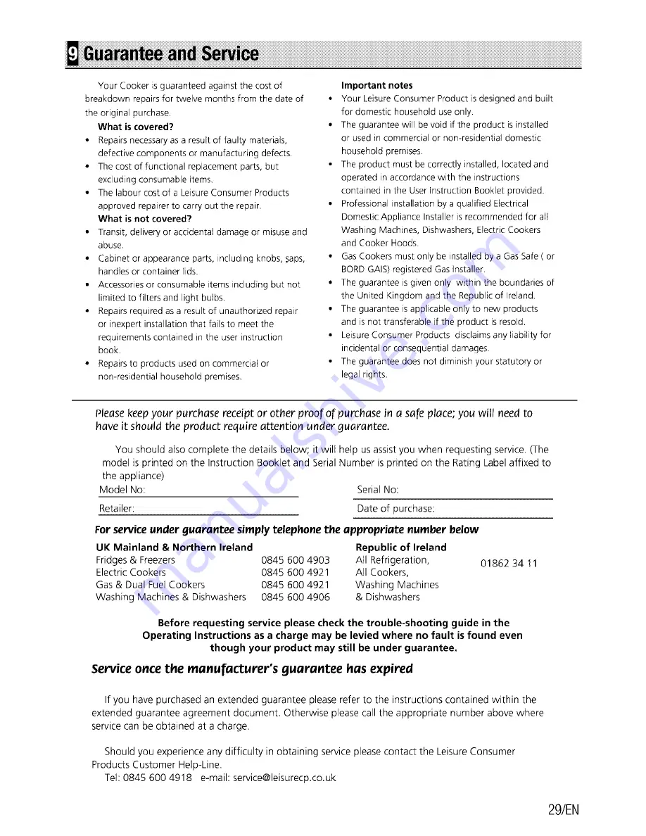 Flavel FHLG51W User Manual And Installation Download Page 29