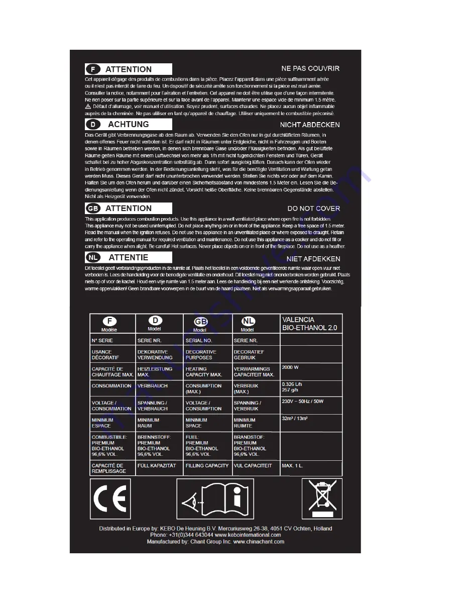 Fleem Valencia Bio-Ethanol 2.0 User Instructions Download Page 2