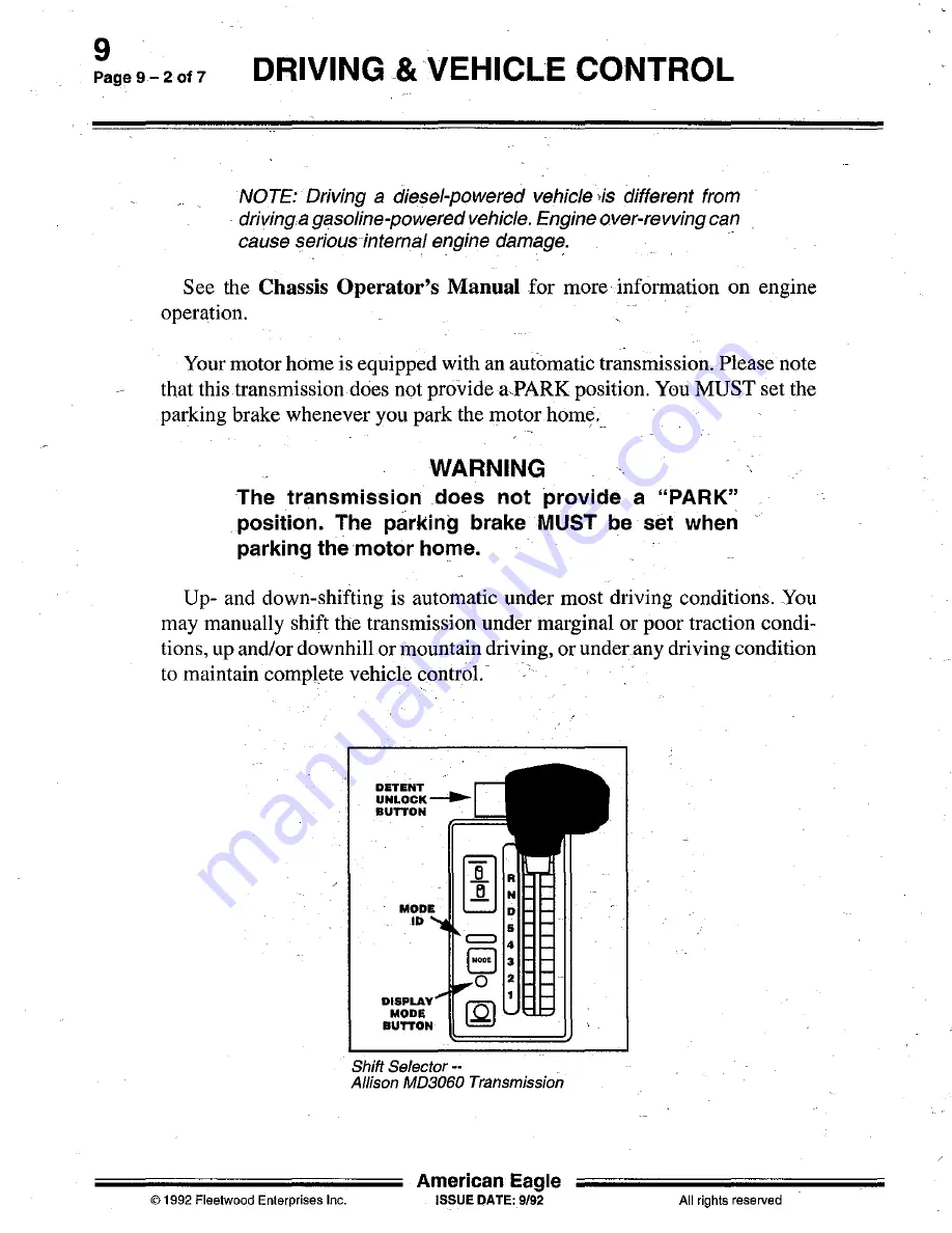 Fleetwood 1993 American Eagle Owner'S Manual Download Page 44