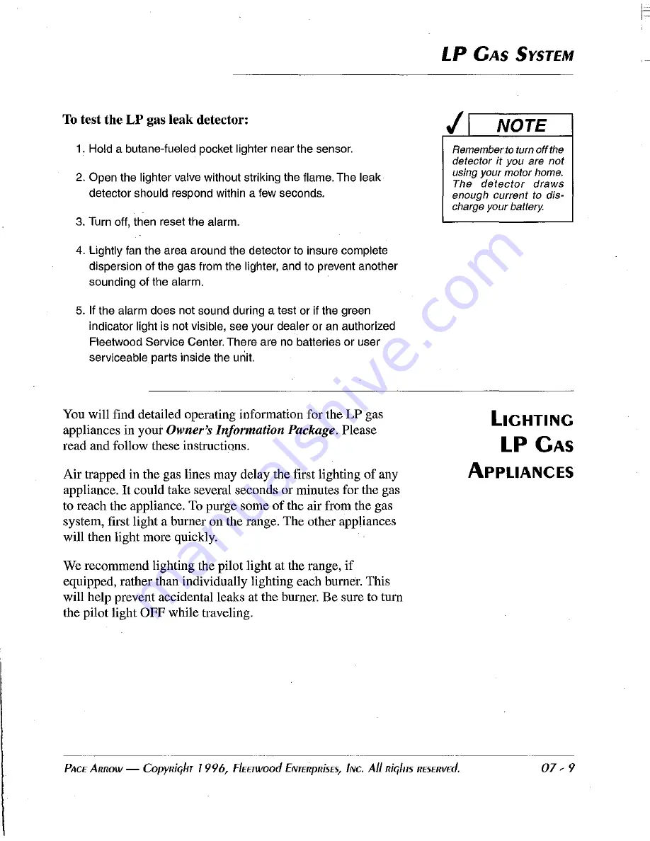 Fleetwood 1997 Pace Arrow Service Manual Download Page 101