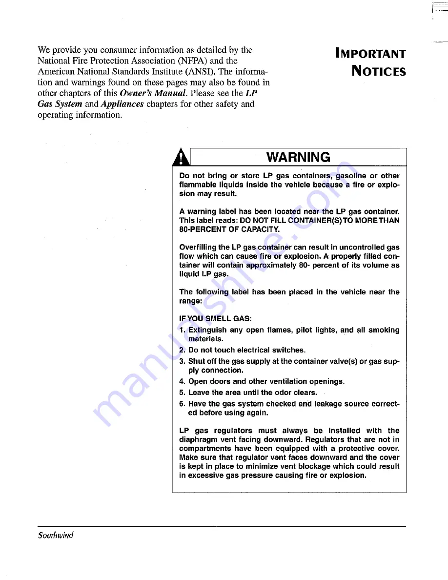 Fleetwood 2001 Southwind Owner'S Manual Download Page 6