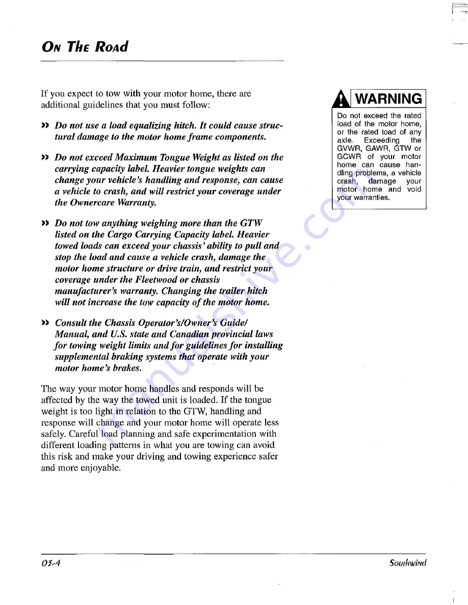 Fleetwood 2001 Southwind Owner'S Manual Download Page 36