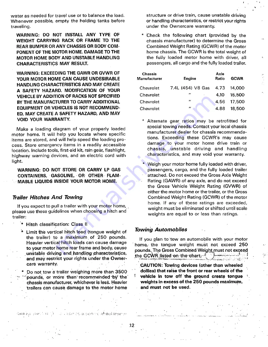 Fleetwood Bounder 1987 Owner'S Manual Download Page 20