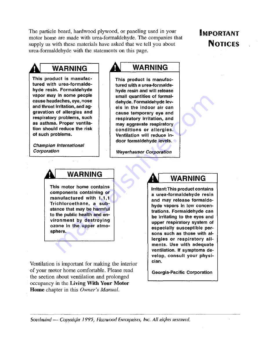Fleetwood Southwind 1996 Owner'S Manual Download Page 7