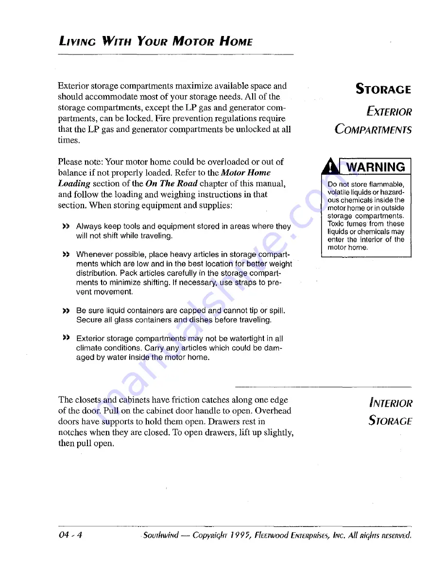 Fleetwood Southwind 1996 Owner'S Manual Download Page 60