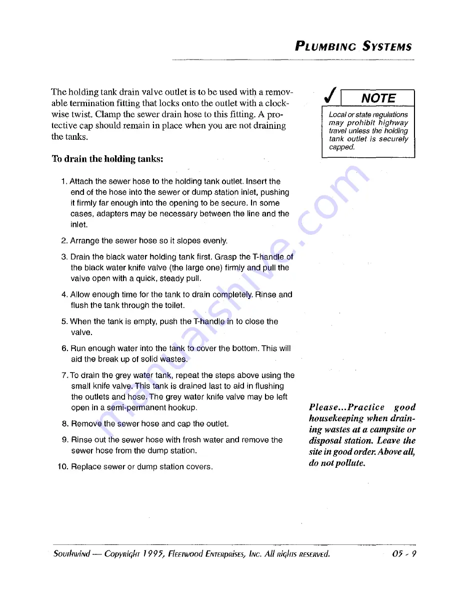 Fleetwood Southwind 1996 Owner'S Manual Download Page 79