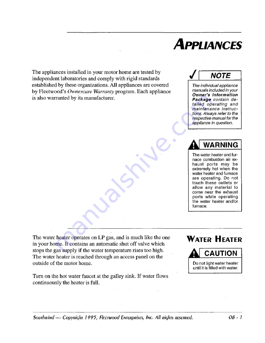 Fleetwood Southwind 1996 Owner'S Manual Download Page 105