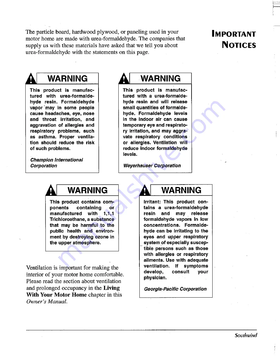 Fleetwood Southwind 1999 Owner'S Manual Download Page 8