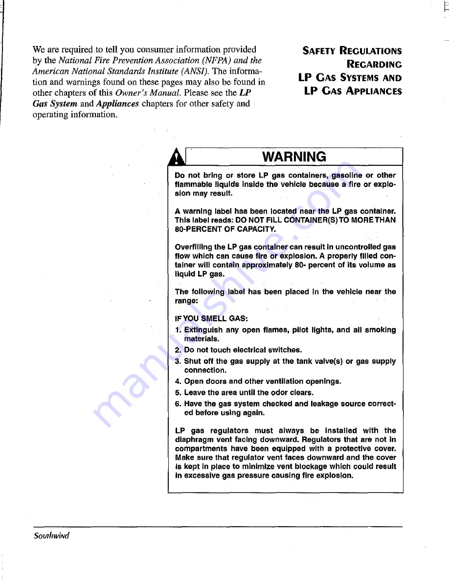 Fleetwood Southwind 1999 Owner'S Manual Download Page 9