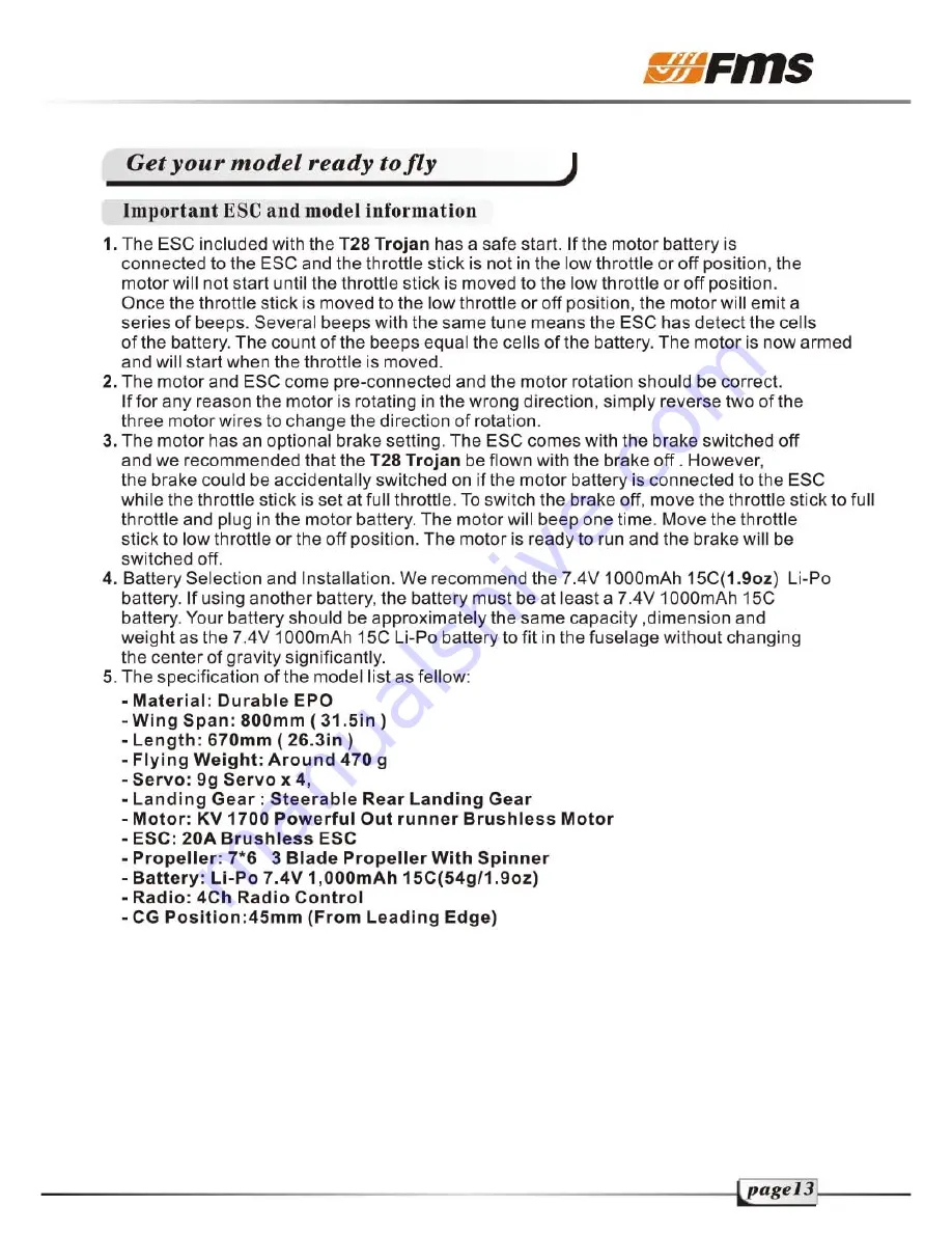 FMS FMM032RRED T28 Trojan Operating Manual Download Page 16