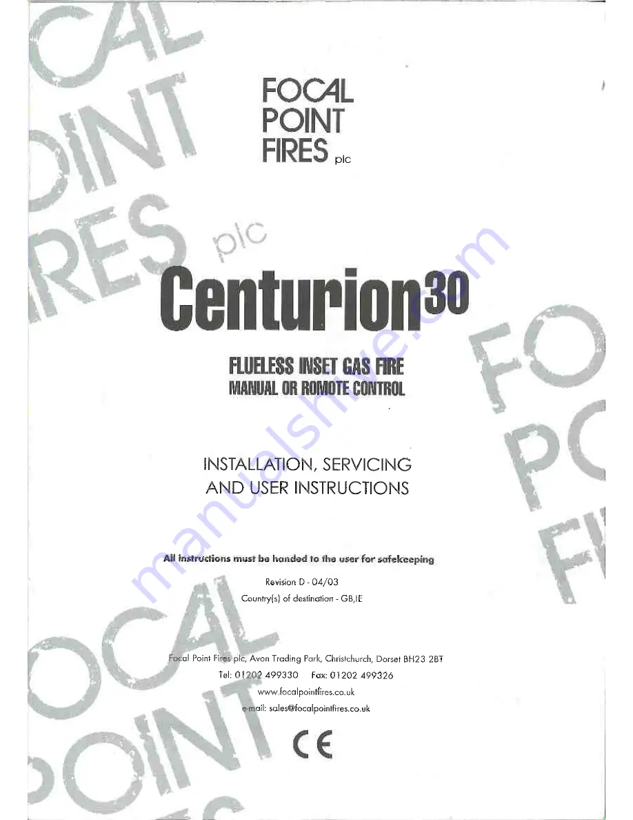 Focal Point Centrurion 30 Installation, Servecing And User Instructions Download Page 1