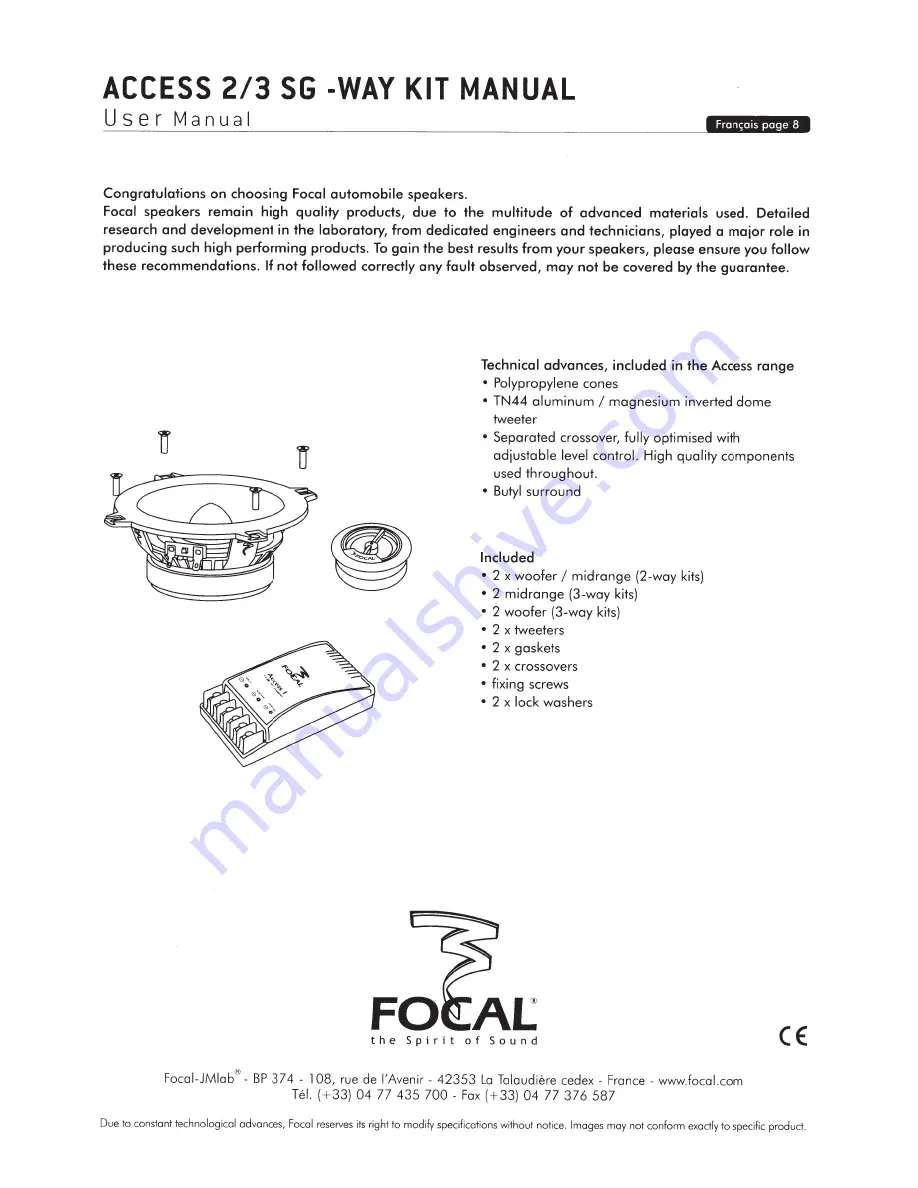 Focal ACCESS 130A1 SG User Manual Download Page 1