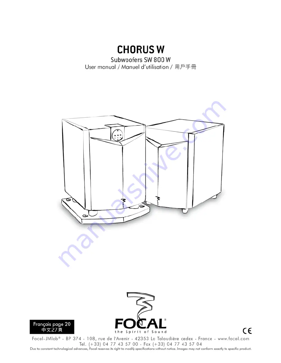 Focal Chorus sw 800 w Скачать руководство пользователя страница 1