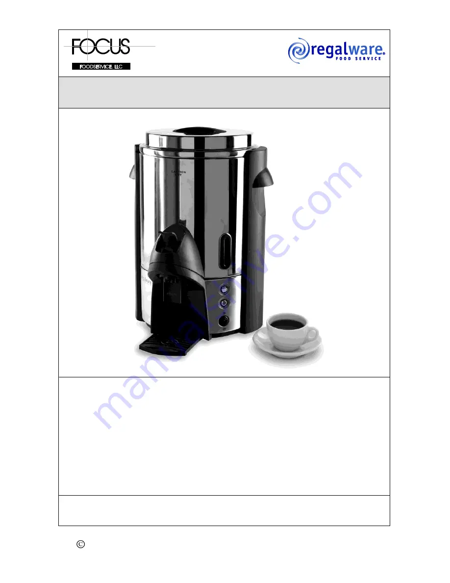 Focus Foodservice COMMERCIAL COFFEEMAKERS Instruction Manual Download Page 9