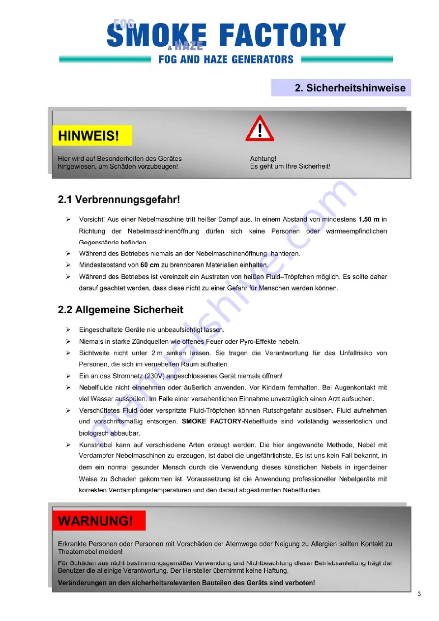 Fog, Smoke & Haze Factory tour hazer II Instruction Manual Download Page 4