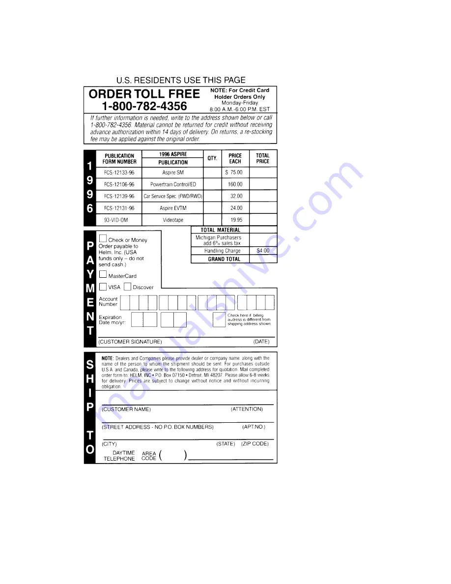 Ford 1996 Aspire Manual Download Page 170