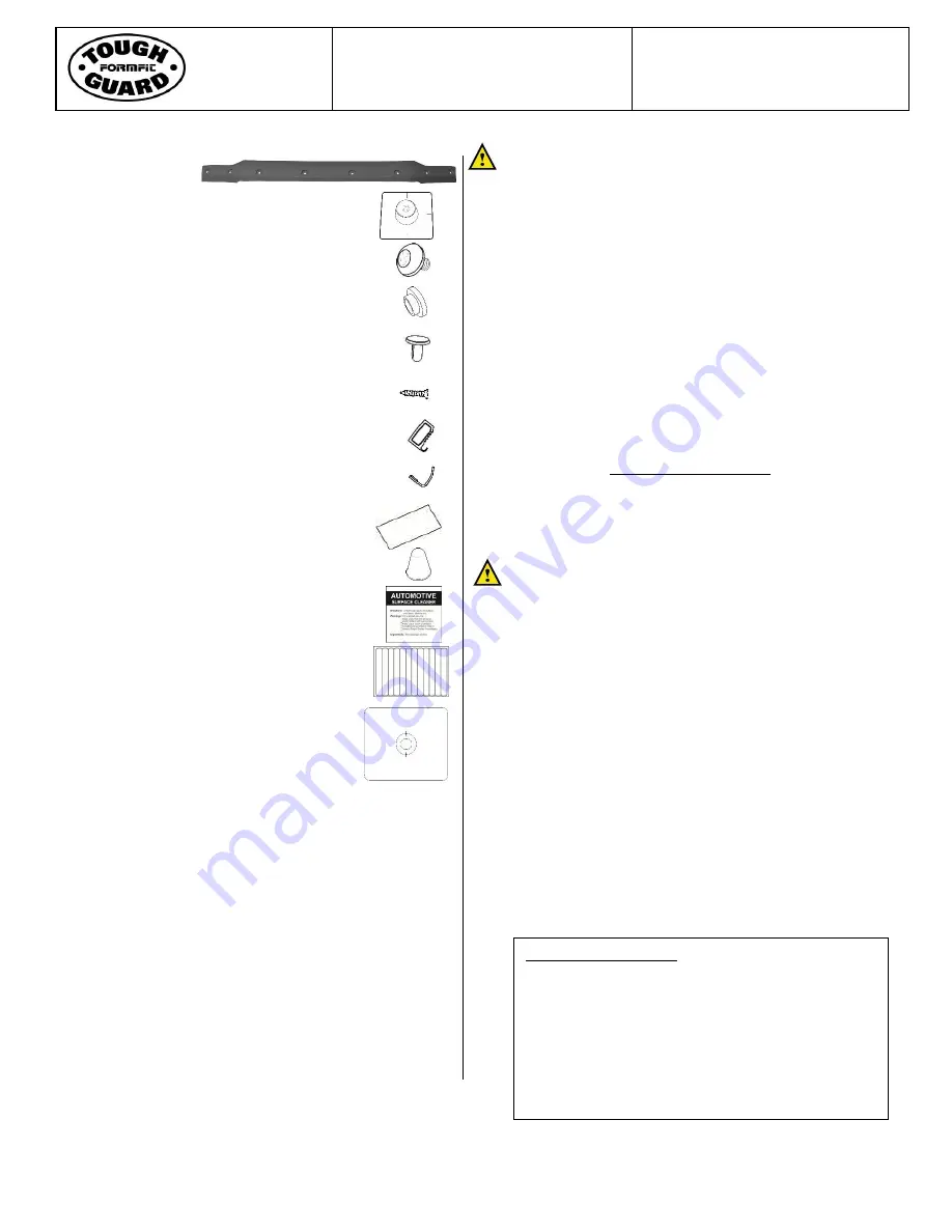 FORM FIT Tough Guard TG 8G17 Installation Instructions Download Page 1