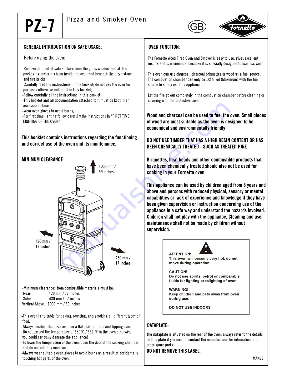 Fornetto PZ-7 Operating Manual Download Page 3