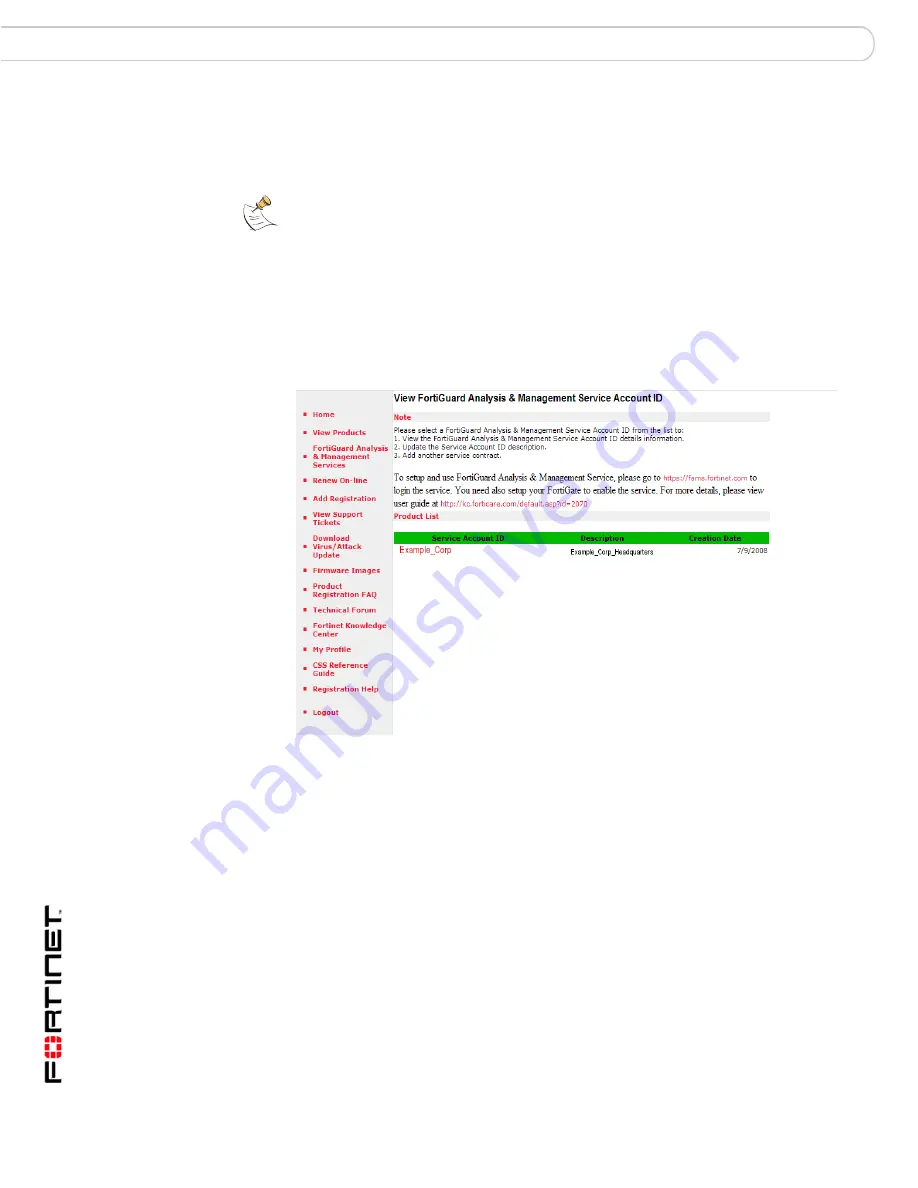 Fortinet FortiGuard Analysis and Management Service 1.2.0 Administration Manual Download Page 20