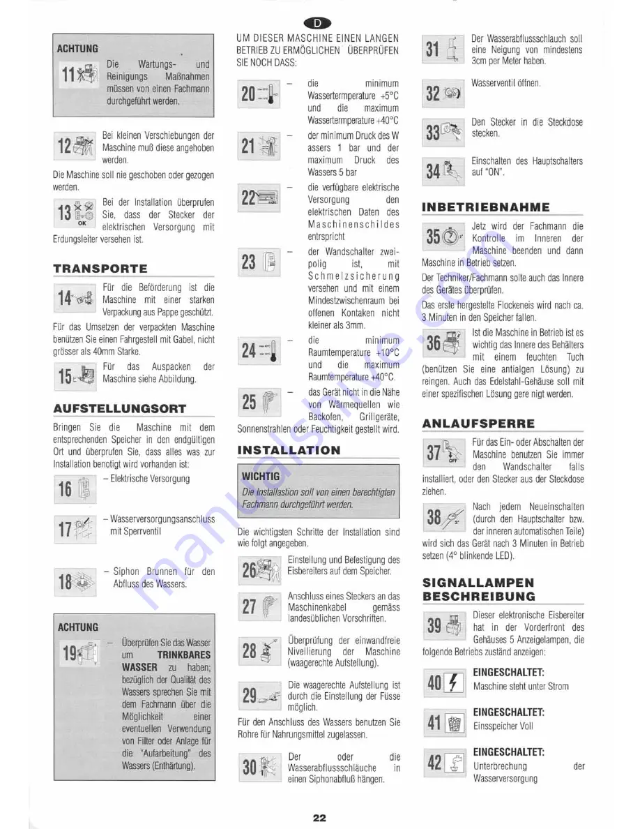 Foster FMIF 220 Operating Instructions Manual Download Page 22