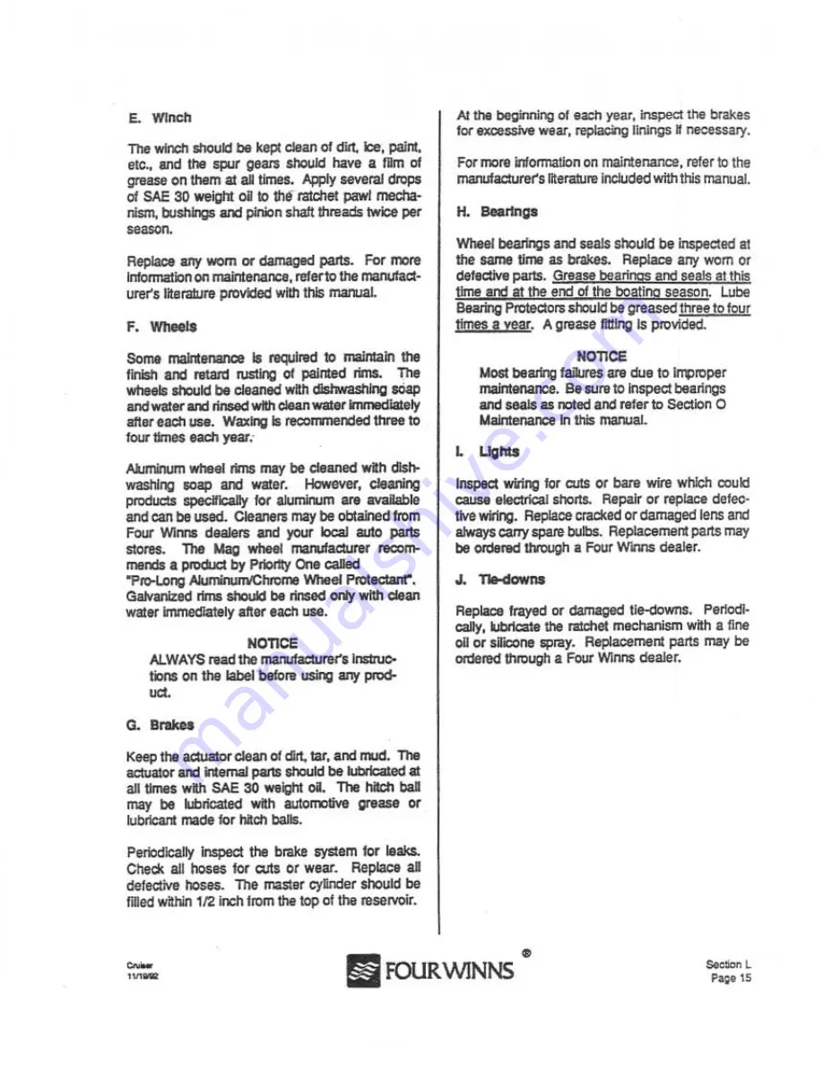 Four winns 1992 Cruiser Owner'S Manual Download Page 215