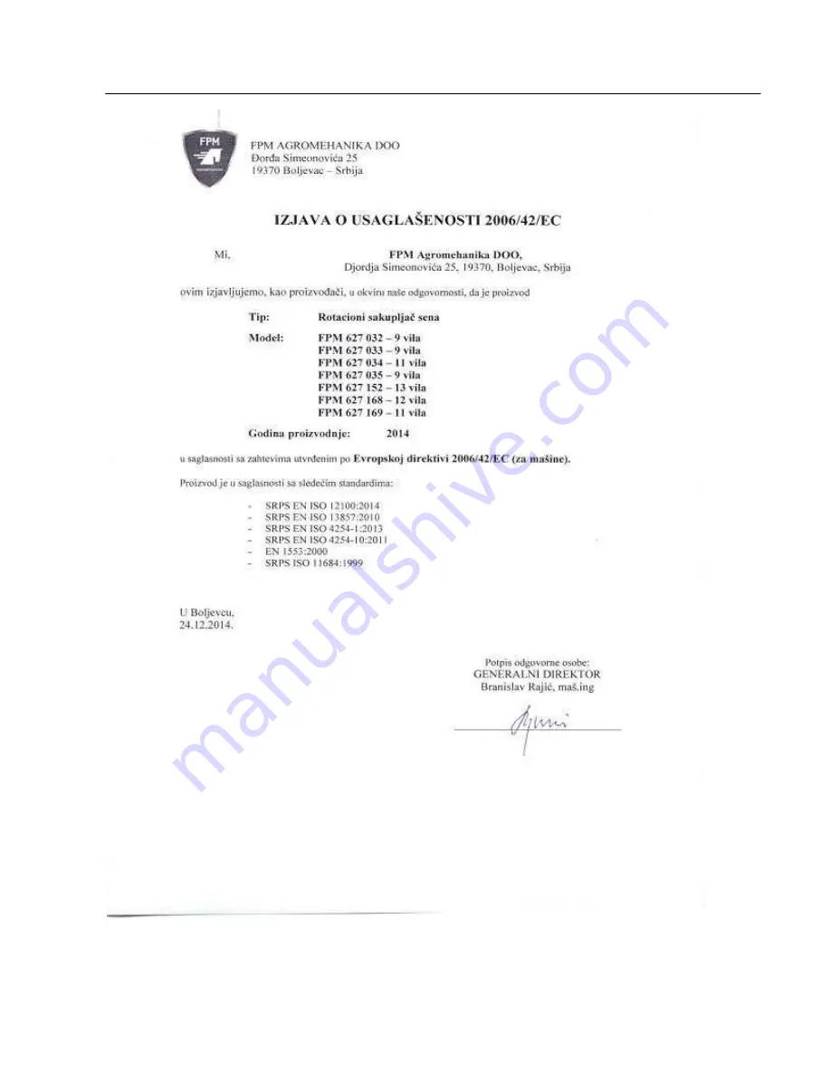 FPM Agromehanika 627 152 Assembly / Operation/ Maintenance, Spare Parts List Download Page 22