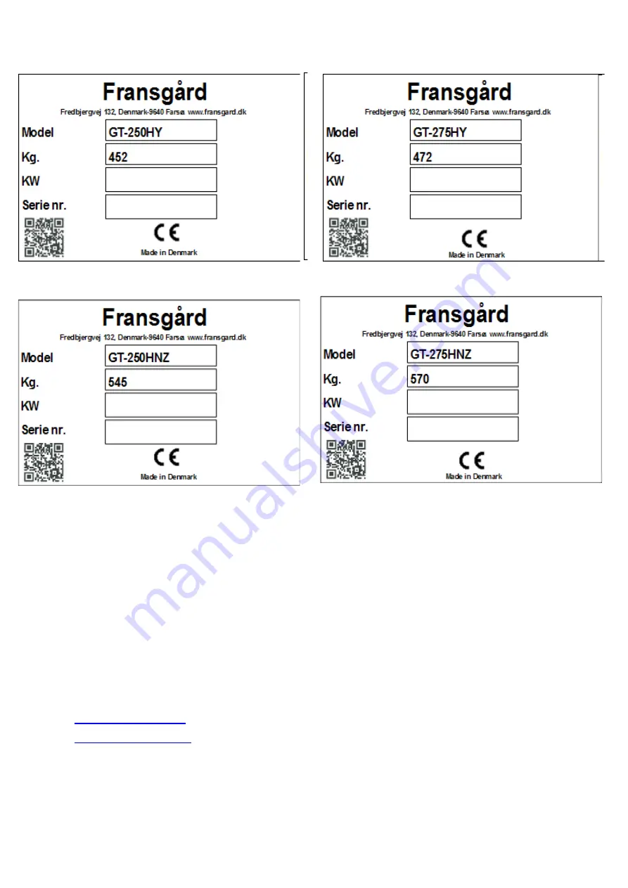 Fransgard GT-250 HY Manual Download Page 2