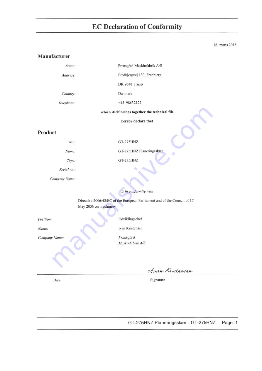 Fransgard GT-250 HY Manual Download Page 9