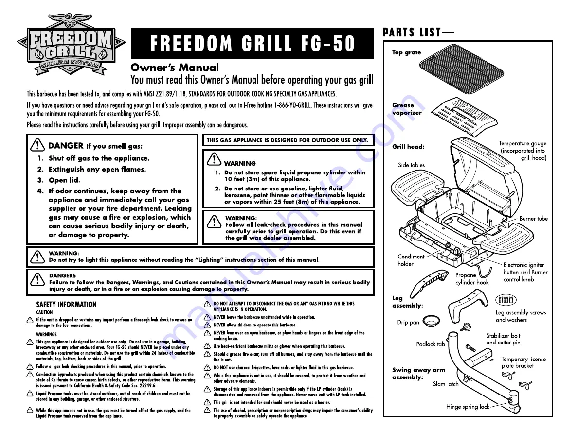 FREEDOM GRILL FG-50 Owner'S Manual Download Page 3