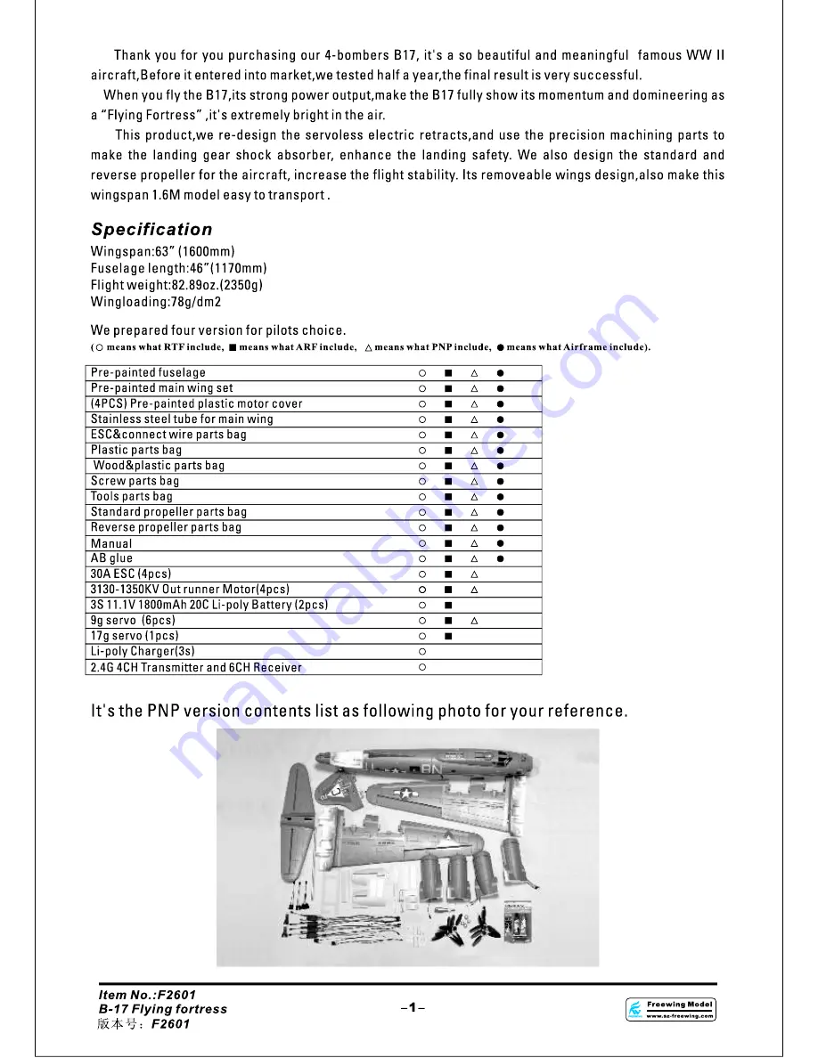 Freewing B-17 Flying Fortess User Manual Download Page 3