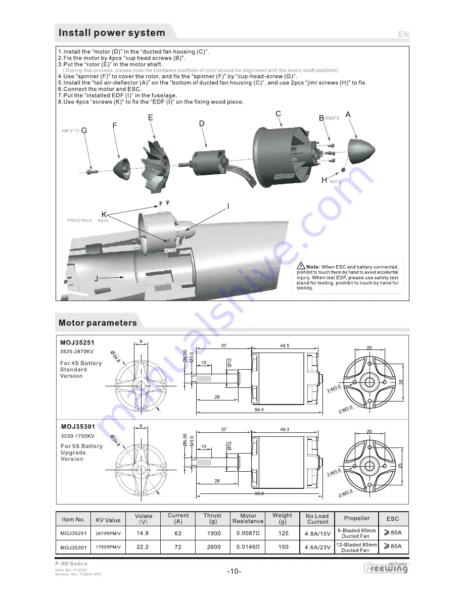 Freewing F-86 Sabre FJ2031 User Manual Download Page 12