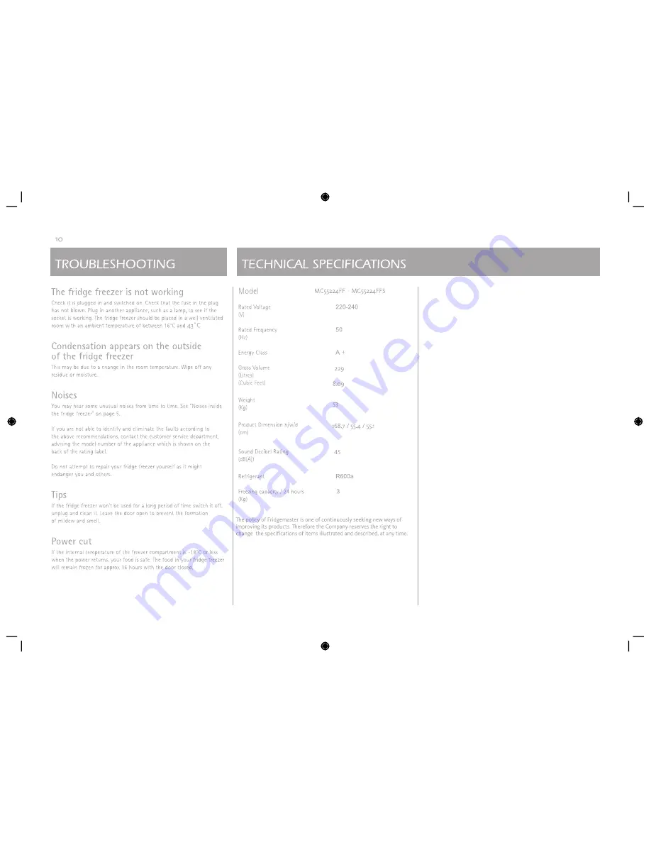 Fridgemaster MC50160 User Manual Download Page 10